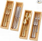 4 Pcs Bamboo Drawer Organizer Stackable Utensil Organizer for Kitchen Bamboo Storage Box Wood Silverware Tray for Drawer, Dresser, Bathroom 12" x 3" x 2"