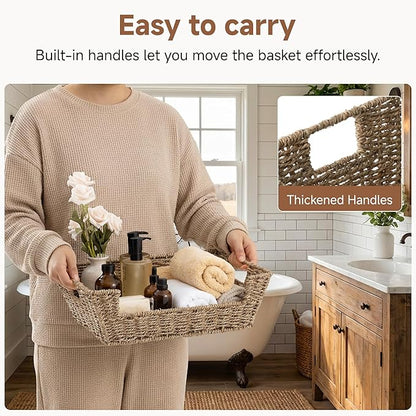 StorageWorks Seagrass Baskets for Organizing with Built-in Handles, Stackable Wicker Pantry Baskets for Shelf, Pantry Organizers and Storage for Shelves,2-Pack