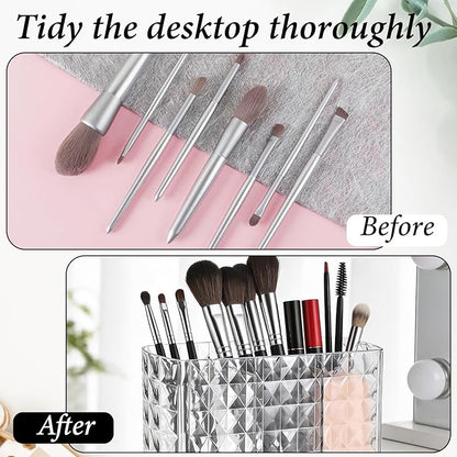 2 Pcs Makeup Brush Holder for Vanity Acrylic Makeup Brush Organizer 3 Compartment Cosmetic Organizer Clear Vanity Organizers for Brushes Pencils Pens Bathroom Living Room Desk