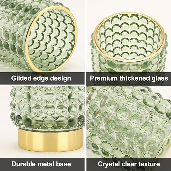 DASITON Makeup Brush Holder Organizer, Crystal Cosmetic Make Up Brush Holder, Glass Makeup Brushes Storage Organizer, Vintage Make Up Cup Desk Pen Pencil Holder, Toothbrush Holders (Green S+L)