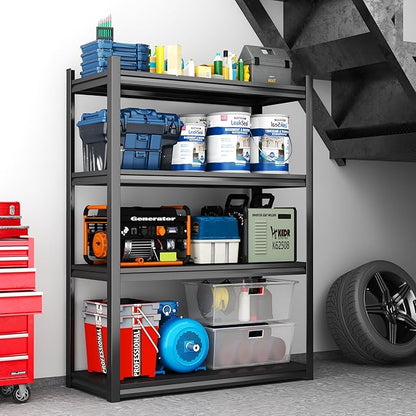 63" H Garage Shelving 2400LBS Capacity Heavy Duty Storage Shelves, Adjustable 4 Tier Metal Industrial Shelf for Kitchen, Utility Room, Warehouse and Basement,12'' Dx35.43'' Wx63'' H, Black