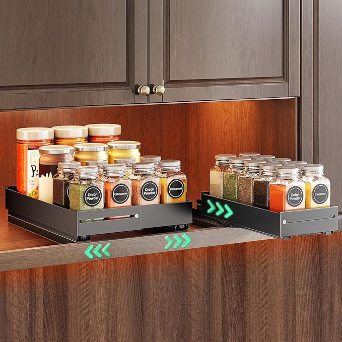 SNTD Pull Out Spice Rack for Upper Cabinet - Expandable Organizer with Smooth Ball Bearing Slides, No Drill Mounting Spice Storage for Kitchen (1 Pack, 4.1" to 7.2" W X 10" D X 2.2" H)