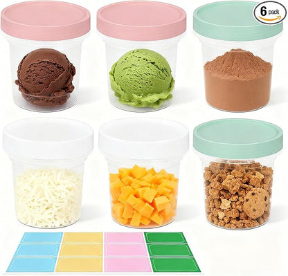 6 Pack 6.8oz Food Storage Containers, Plastic Containers with Twist Top Lid, Reusable Dishwasher Freezer Safe Airtight, Takeout Container - Ideal for Soup and More
