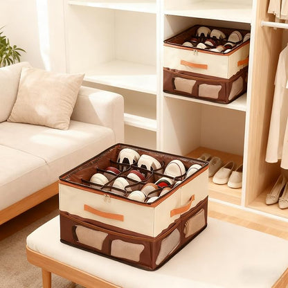 Extra Large Shoe Storage Box, Foldable Closet Organizer with Adjustable Dividers Spacious Storage Bin for Sneakers, Boots, Clothes, Pants & Handbags