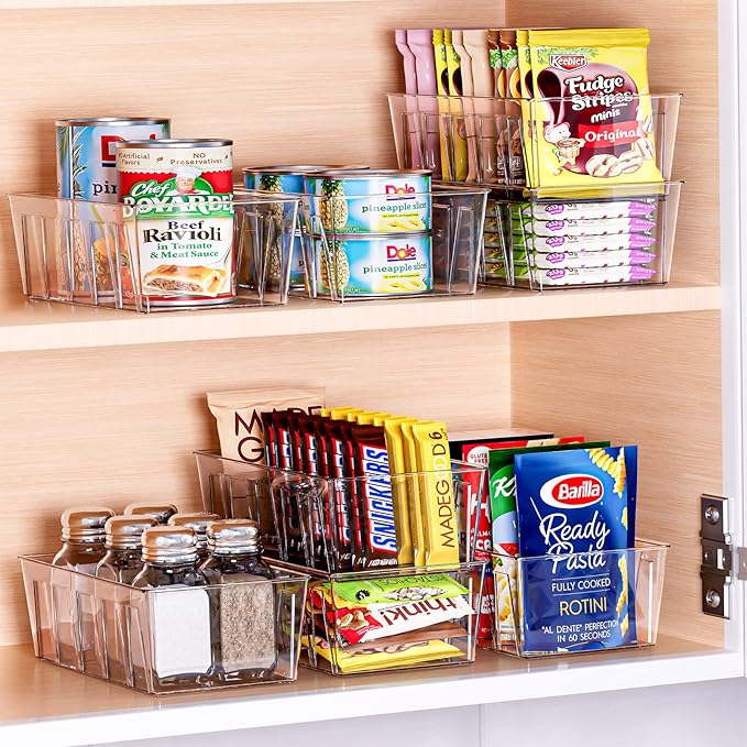 Puricon Drink Organizer for Fridge Pusher Glide Bundle with 2 Pack Pantry Organization and Storage Bins for Kitchen