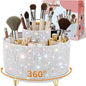 fanado Bling Diamond Makeup Brush Holder, 360° Rotating Makeup Organizer, 5 Slot Make up Brushes Cup for Countertop, Storage for Cosmetics Pen Eyeliner Skincare on the Vanity (Diamond white)