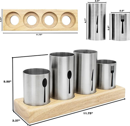 Sorbus Utensil Holder,Upright Silverware Holder with Caddy for Spoons, Knives and Forks, Entertaining,Stainless Steel Cutlery Organizer with Bamboo Wood Base