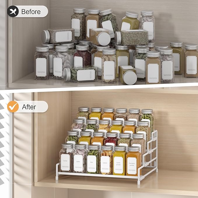 RUILALIFE 4-Tier-Spice-Rack-Organizer-for-Cabinet, Adjustable Depth Spice Holder Shelf For Countertop Pantry Cupboard, Metal Tiered Seasoning Organizer,Display Shelf Riser