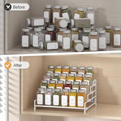 RUILALIFE 4-Tier-Spice-Rack-Organizer-for-Cabinet, Adjustable Depth Spice Holder Shelf For Countertop Pantry Cupboard, Metal Tiered Seasoning Organizer,Display Shelf Riser