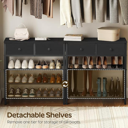 YATINEY 4 Tier Shoe Rack, Large Capacity Shoe Storage Organizer, Metal Shoe Shelf with Drawer and Wooden Top, for 16 Pairs of Shoes, for Entryway, Closet, Black SS24BB