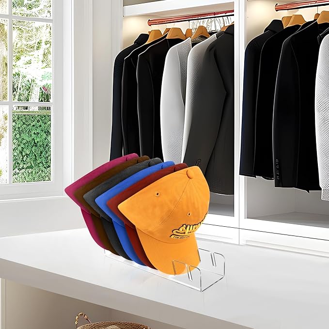 Baseball Caps Hat Stand & Holder Organizer, Acrylic No-Install Rack Closet Display, Storage for 14 Caps (2 Pack)