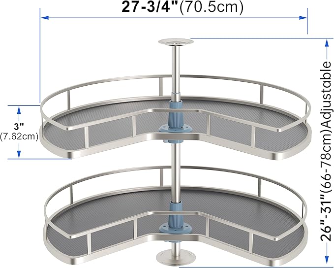 JOWBOOW 28" Kidney Corner Cabinet Lazy Susan, 270° Height Adjustable Replacement Shelves for Kitchen Corner Cabinet (Cannot be Door-Mounted)