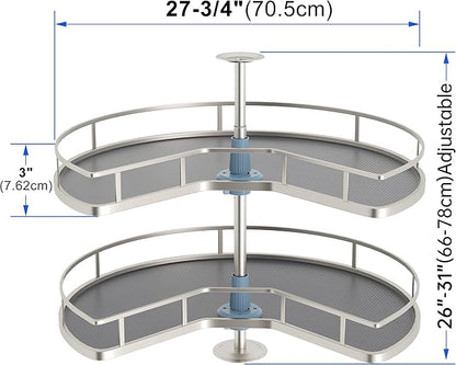 JOWBOOW 28" Kidney Corner Cabinet Lazy Susan, 270° Height Adjustable Replacement Shelves for Kitchen Corner Cabinet (Cannot be Door-Mounted)