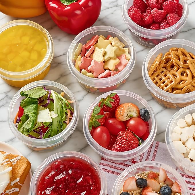 Soelomu 8 oz Freezer Storage Containers with Twist Top Lids, 10 Pack Reusable Meal Prep Containers Plastic Stackable Leakproof Food Storage Containers for Soup, Sauce, Salad, Leftover, Oats