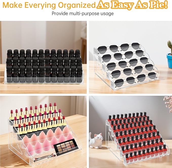 Nimiah 5-Tiers Nail Polish Hoder - Clear Acrylic Display Rack for Nail Organizers and Storage Vanity Display Stand for Eyeglass Makeup and Eyeshadow Palettes