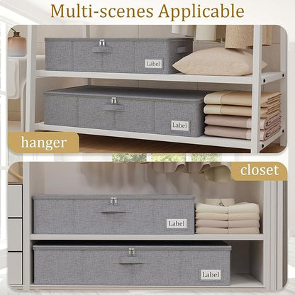 Yawinhe Foldable Underbed Storage Bags, Containers Bin with Lids, Large Under Bed Organizer Box, with Sturdy Zipper und Label Holders, for Clothing, 31.5''Lx15.7''Wx6''H, 4 Pack, Grey