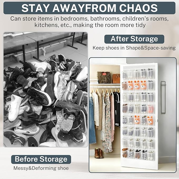 2PCS 40-Pocket Over the Door Shoe Organizer, Hanging Shoe Rack for Closet Door,Shoes Storage Holder Hanger with Large Mesh Pocket for Women Men Shoes,Flip Flops (White-W2)
