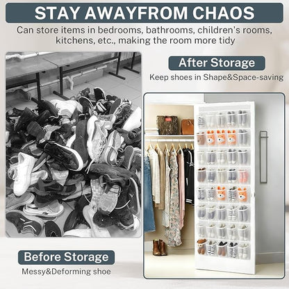 2PCS 40-Pocket Over the Door Shoe Organizer, Hanging Shoe Rack for Closet Door,Shoes Storage Holder Hanger with Large Mesh Pocket for Women Men Shoes,Flip Flops (White-W2)