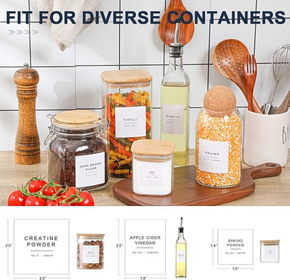 308 Kitchen Pantry Labels for Food Containers, 3 Sizes White Minimalist Labels for Organizing, Food Label for Jars, Storage Bins, Preprinted Waterproof Pantry Label for Containers
