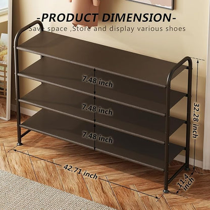 INGIORDAR Shoe Rack 4 Tier Long Storage Organizer Wide Metal Shoe Shelf for Closet Entryway Brown