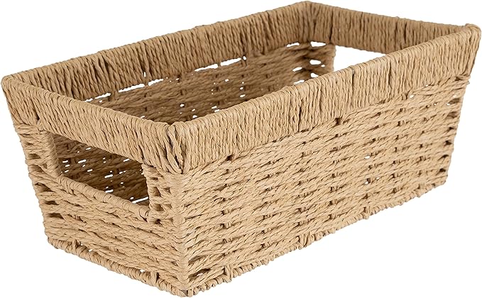 Simplify Small Shelf Storage Basket | Dimensions: 11.4"x 6.5"x4.5" | Dutch Weave Design | Home Organization | Paper Rope Material | Great For Leaving Spaces | Great for Displaying