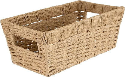 Simplify Small Shelf Storage Basket | Dimensions: 11.4"x 6.5"x4.5" | Dutch Weave Design | Home Organization | Paper Rope Material | Great For Leaving Spaces | Great for Displaying