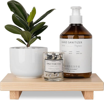 Bathroom Counter Organizer Wood Pedestal Stand Farmhouse Decorative Tray Soap Holder for Kitchen Decor, 9" x 6" - Burlywood