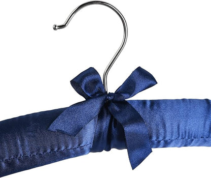 Blue Satin Padded Sweater Hangers 5 Pack, Blouse Hanger with Thick & Soft Foam for Bridal Wedding Dress Lingerie, Smooth Silk Covered Shirt Hanger Without Shoulder Bump