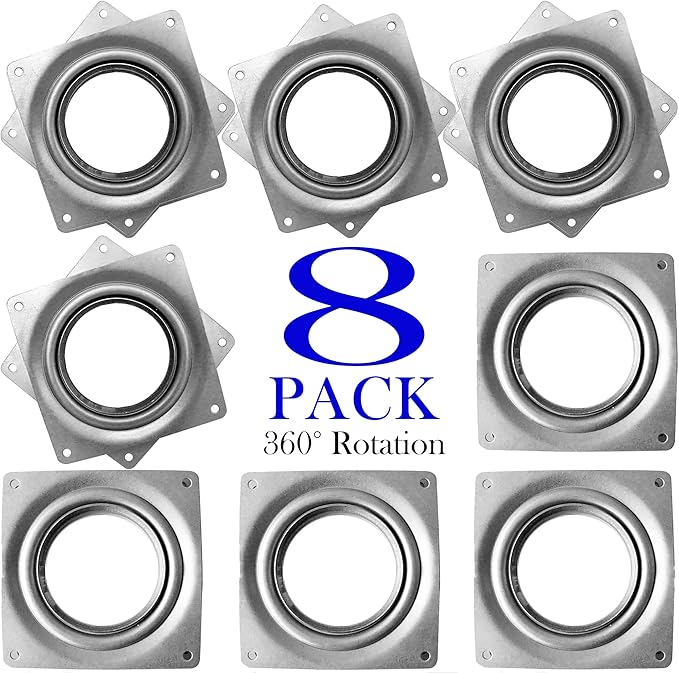 8Pack Lazy Susan Hardware, 4INCH Square Rotating Bearing Plate, 300lbs Capacity Lazy Susan Turntable Bearing for for Serving Trays, Kitchen Storage Racks, Craft Table, Zinc Plated Steel Swivel Plate