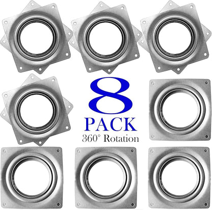 8Pack Lazy Susan Hardware, 4INCH Square Rotating Bearing Plate, 300lbs Capacity Lazy Susan Turntable Bearing for for Serving Trays, Kitchen Storage Racks, Craft Table, Zinc Plated Steel Swivel Plate