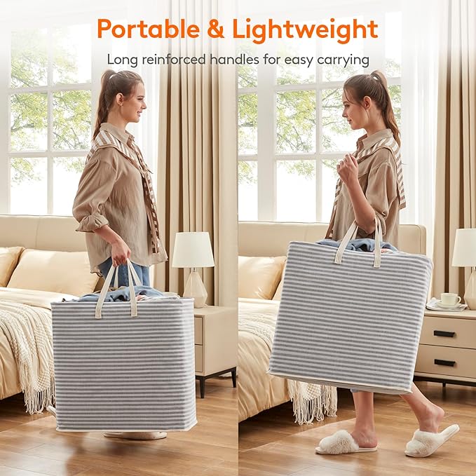 Lifewit 2 Pack Laundry Basket 90L Each, Collapsible Clothes Hamper with Reinforced Handles, Freestanding Waterproof Design for Bedroom and Laundry Room, Grey 180L Total