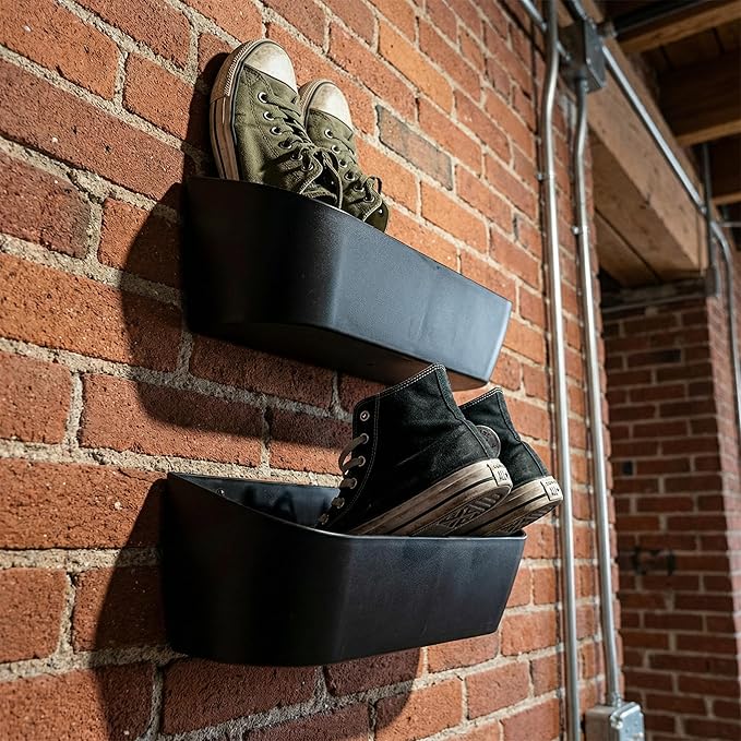 Wall Mounted Shoe Rack 2-Pack with Sticky Strips, Durable Plastic Shoe Holder & Organizer for Door/Wall, Hanging Shoe Hanger for RV, Closet & Home (Black)