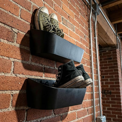Wall Mounted Shoe Rack 2-Pack with Sticky Strips, Durable Plastic Shoe Holder & Organizer for Door/Wall, Hanging Shoe Hanger for RV, Closet & Home (Black)