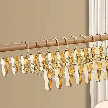 Gold Aluminum Pants Hangers,Hangers with 2-Adjustable Clip,Solid Skirt Hangers Space Saving Hanging Clothes Hangers Metal Rack for Trouser