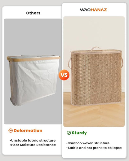 Bamboo Toilet Paper Storage Basket with Lid & Handle - 32L Large Capacity Handwoven Bathroom Organizer for 16 Rolls - Sturdy Stand Holder for Toilet Paper Organization, Carbon Brown