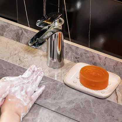 Miamolo Soap Dish for Shower, Ceramic Soap Dish Non-Slip Soap Holder Bar Saver Tray for Bathroom Kitchen Sink, Floating Point Design Save Soap Loss (Pack of 2)
