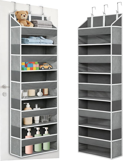 Over the Door Organizer, 5 Large Pockets Hanging Storage with Clear Windows, 10 Mesh Side Pockets, Holds Up to 44 lbs, Behind Door Organizer for Toys, Clothes, Nursery, Closet, Dorm, Gray
