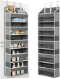 Over the Door Organizer, 5 Large Pockets Hanging Storage with Clear Windows, 10 Mesh Side Pockets, Holds Up to 44 lbs, Behind Door Organizer for Toys, Clothes, Nursery, Closet, Dorm, Gray