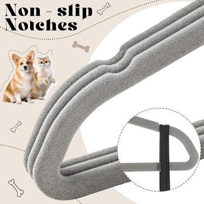 Weysat 12 Pcs Gray Dog Clothes Hangers 11'' Non-Slip & 360° Swivel Velvet Small Pet Hangers for Cats/Dogs with Rustproof Metal Hooks, Space-Saving for Home Storage & Grooming Salons Minimalism