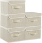 Fabric Storage Bins Cube Organizers with Flip-Top Lid and Handles,Storage Boxes for Organizing Home,Office,and Closet,Grey and Beige,5 Pack 10.2 X 7.9 X 6.7 in