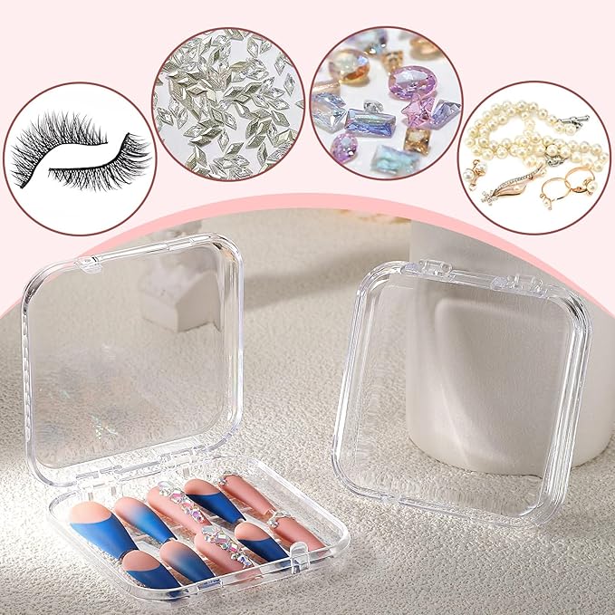 Noverlife 27 Set Press-On Nail Packaging Display Box w/ Adhesive Tape, 3x3" Clear Fake Nail Storage Container