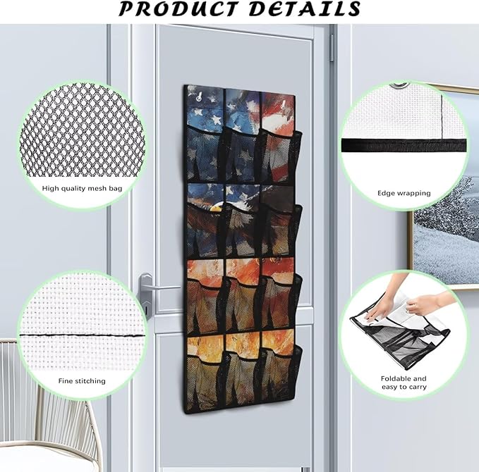 Eagle Over The Door Organizer 4th of July Behind Door Shoe Organizer for BedRoom Space Saving 12 Pockets Wall Hanging Storage American Flag Shoe Holder Hanger