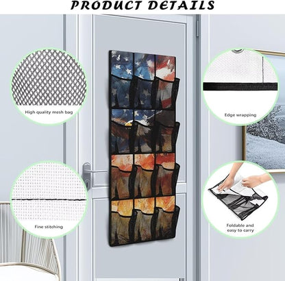 Eagle Over The Door Organizer 4th of July Behind Door Shoe Organizer for BedRoom Space Saving 12 Pockets Wall Hanging Storage American Flag Shoe Holder Hanger