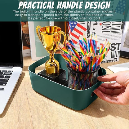 Zopeal Plastic Storage Bins 10 Pcs Green Pantry Organizer Bins Small Baskets Storage Containers for Home Kitchen (8 x 5.7 x 3 Inch)