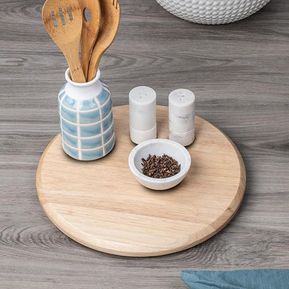 CounterArt Natural Light Wood Round Lazy Susan Turntable 14" Diameter Condiment Caddy, Cheese Server, Cake Plate, Spice Organization