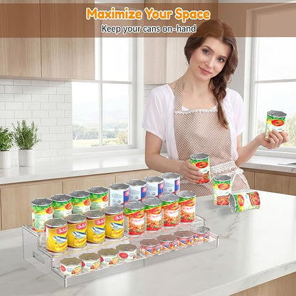 Yecuip Expandable Can Rack Organizer for Pantry, 3-Tier Adjustable Can Storage Holder, Holds Up to 24 Cans, Acrylic Canned Food Organizer for Cabinet, Countertop, Kitchen