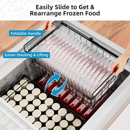 Deep freezer organizer bins-Fit 10 to 20 Cu.FT，6 Pcs stackable wire baskets for freezer，Vegetable Fruit Basket，kitchen countertop organizer，pantry organizers and storage，Expandable length 11.42-17.91"