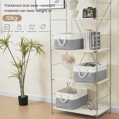 Large Storage Baskets- 15.7x11.8x8.26 inch Storage Bins for Shelves and Closet Organizing, Foldable Fabric Bin for Home Organization Clothes and Laundry (6-Pack, White&Gray)