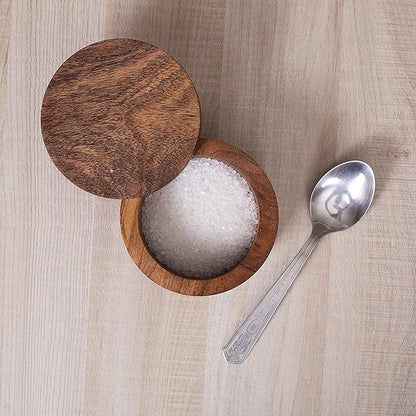 Wooden Salt Box for Kitchen or Dining Table Spice and Herb Container | Single Compartment for Salt & Pepper, Spices Rack, Herbs (size: 3.75 x 3.8 in and Color: Wall nut)