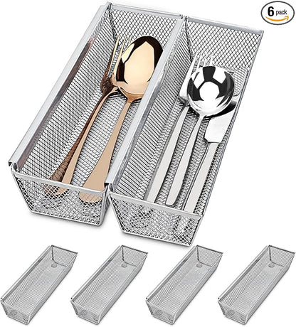 Smgmg Silverware Drawer Organizer, Cutlery Drawer Organizer, 6 Pack Utensil Drawer Organizer, Kitchen Utensils, Flatware Organizer with Interlocking Arm (9.6 * 3 * 2 inch, Grey)